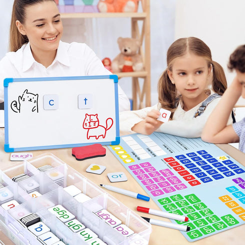 265 Set JoyCat Phonics Magnetic Letter Tiles- Hooked on Phonics, ABC Reading Games with Word-Building Folder & Storage