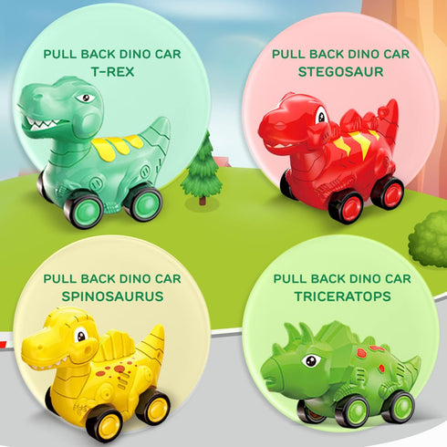TOY Life Toddler Car Toy - Dinosaur Transport Carrier Truck with 4 Pull Back Dinosaur Cars for Ages 1+