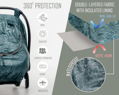 SA ACCESSORIES Universal Fit Car Seat Covers for Babies, Waterproof Infant Cover with Storage Bag, Green Snake