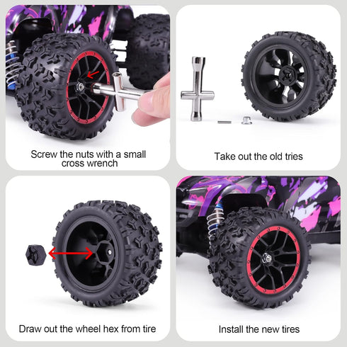HAIBOXING RC Car Spare Parts, Truck Wheels Complete (Front/Rear) 2pcs, TPR Off-Road Knobby Tires for 18859A & 2021