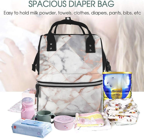 DWVTSLH Backpack Mummy Backpack White Marble Rose Gold Diaper Bag Multifunction Nappy Bags Waterproof Large Capacity
