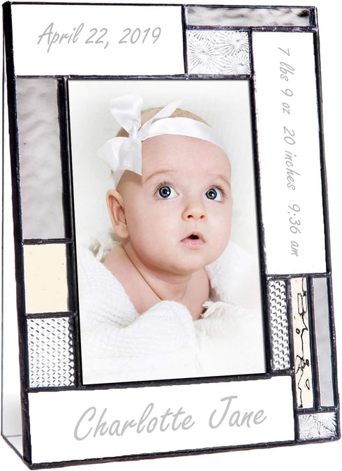 Personalized Baby Picture Frame Grey and Yellow Engraved Glass 4x6 Photo Nursery