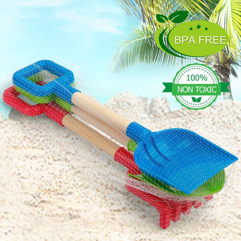 16'' Summer 3-Pack, Dilabnba Kids Beach Shovels Sand Spades Toys Garden Tools, Wood Handle ABS Plastic Spade Rake Scoop