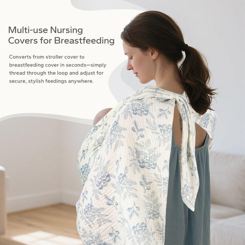 2-in-1 SummerBlueberrie SERAPHY Muslin Baby Car Seat Cover & Nursing Cover, Soft Lightweight Breastfeeding Cover