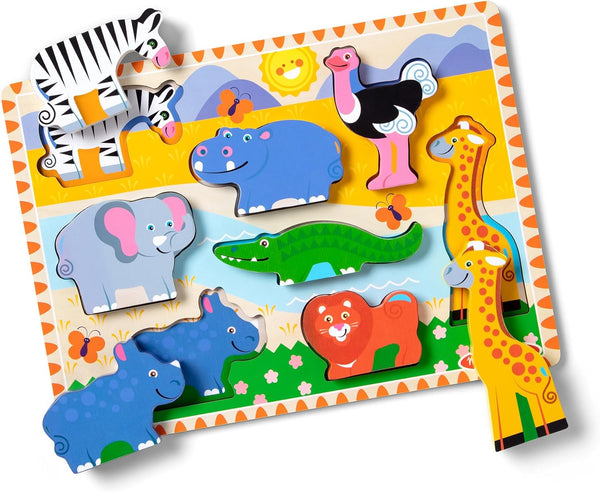 Melissa & Doug Safari Wooden Chunky Puzzle (8 pcs), Educational Screen Free