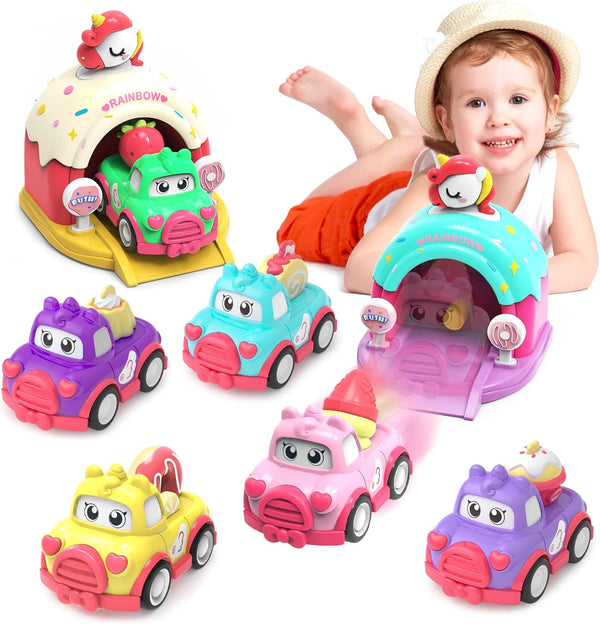 seveclotree Toys for 1 Year Old Girls,Baby Cartoon Car Toys with Shooting Car