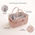 Konssy Braided Quilted Diaper Caddy Organizer, Boho Nursery Storage Basket with PU Leather Handles, Water-Repellent