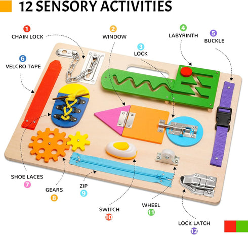 1 2 3 Montessori Busy Board for Toddlers, Wooden Sensory Toys, Preschool Learning Activities for Fine Motor Skills