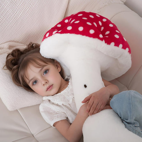 28'' Large Mushroom Plush Pillow, Red Mushroom Shaped Stuffed Animal, Soft Big Plushies Gift for Kids