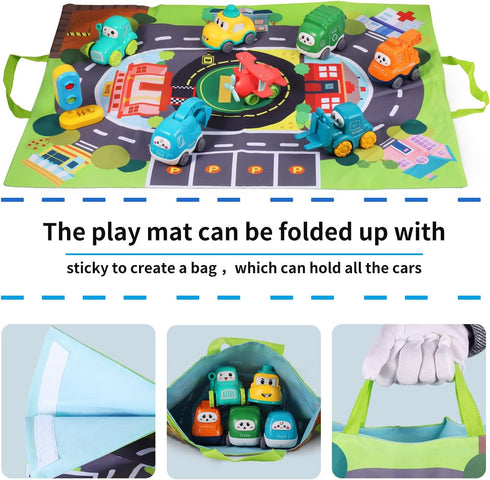 ALASOU 8 PCS Baby Cranes Car Toys with Playmat/Storage Bag, 1st Birthday Gifts for Toddler Age 1-2