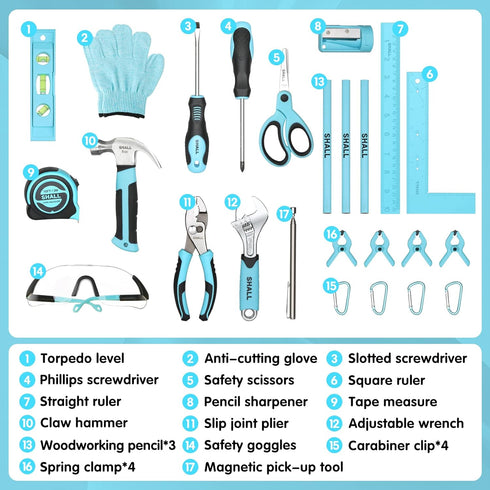26-Piece Set, 12" Set 6+, SHALL Kids Size Tool Real Tools Kit for Kids with Tool Bag, Safety Certified Children