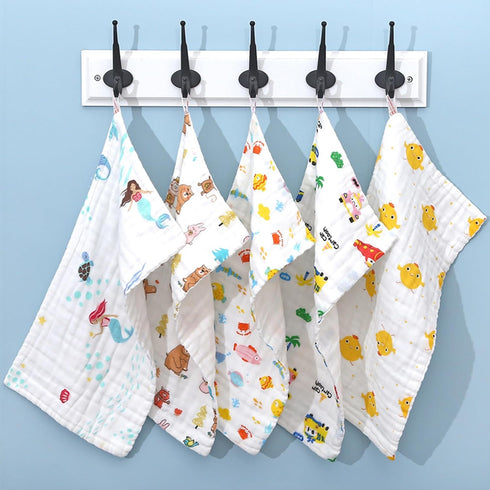 LINGBI DAMI 6 (19.7x9.8 inches), Yellow chick print Cotton square towel with layers of gauze washable children's face