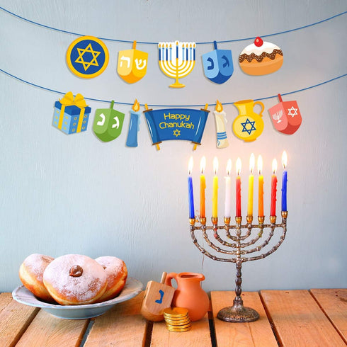 Happy Hanukkah Decorations Paper Banners, Holiday Chanukah Party Supplies