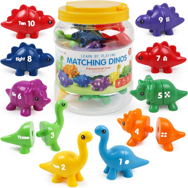 Matching Number Counting Dinosaur Toys with Double-Sided 1-3 Number Preschool Learning Sensory Sorting Sets