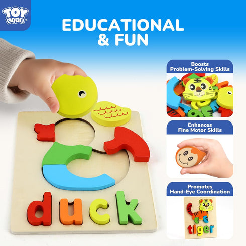 2-4, 6 3-5, 1 2 3 TOY Life Toddler Puzzles Ages Animals with Spelling Wooden Puzzles for Toddlers Montessori Toys Gifts
