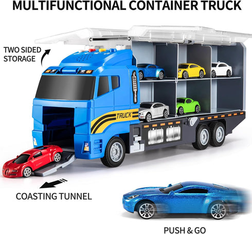 TEMI Transport Cars Carrier Set Toys with Play Mat, Die-cast Vehicles Truck for Kids Age 3-9