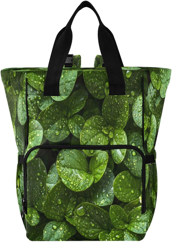 YANENDIE Raindrops on Leaves Diaper Bag Backpack, Unisex Travel Baby Backpack Diaper Bags