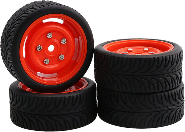 Mxfans 4PCS 12mm Hex Wheel Rims, 4 Holes & Rubber Tires for RC 1/10 On Road Cars