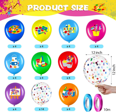 50 Pieces Art Party Balloons, Printed Latex Balloons for Classroom Paint Class and Birthday Party Decoration