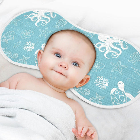 Qinllo 2 Pack 22" 11" Muslin Burp Cloths Sea Turtle Blue Cotton Baby Burp Cloths Absorbent Soft Burping Cloth