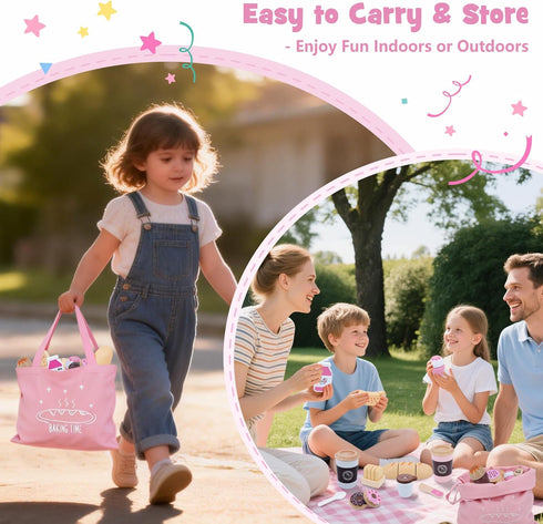 Playset 23pcs Sets SIMPLIPLAY Wooden Bakery Food Toys, Wooden Pretend Play Food for Kids, Play Kitchen Accessories