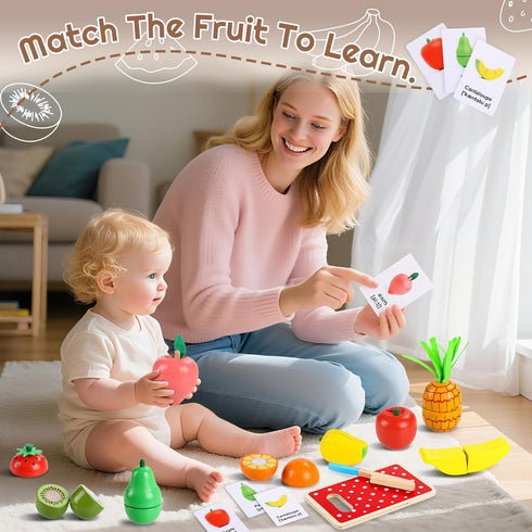 35PCS 3 4 5 6 Wooden Play Food for Toddlers, Pretend Food Toys Play Kitchen Accessories with Storage Basket, Learning