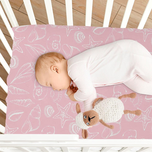 GOODOLD 52x28 Inch Pack Pink Seashells Crib Sheets for Boys Girls, Soft and Breathable n Play Sheets, Portable Mini