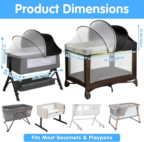 WANRU Pack 2-Way N Play Tent Cover - Half-Blackout Mosquito Net for Crib & Playpen, Baby Bassinet Cover for Cats