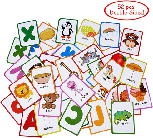 Alphabet Flash Cards for Toddlers: Teach ABC Letters & Words, 52 Double-Sided Uppercase and Lowercase Cards for