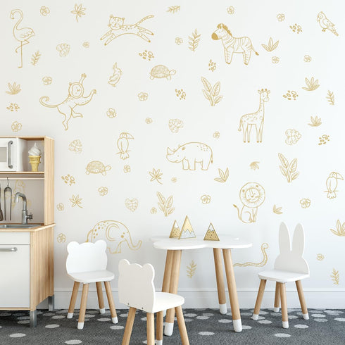 Jungle Animals Wall Decals, Jungle Theme Removable Wall StickerLion Cheetah Toucan Elephant GiraffeNursery Decor