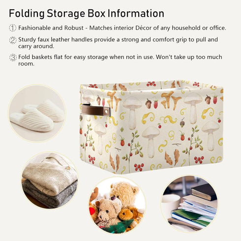 Closet Mushroom Rectangle Storage Basket Collapsible Storage Bin for Nursery Toys Books Waterproof Baskets for Shelves