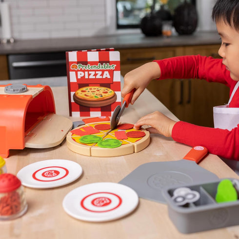 Set, Set, 3 Fat Brain Toys Pretendables Backyard Pizza Oven Kids Pretend Play Food Accessory with Storage, Pizza Play