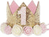 Birthday Crown Hat for Girls, Princess Sparkle Pink Flower Headband Party Decorations