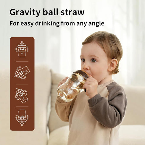 6m+, 10 oz, 1 Pack Thyseed Spill-Proof Weighted Straw Sippy Cup, Baby Transition Trainer, Soft Silicone Spout