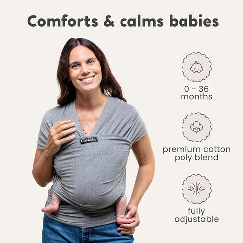 7-35 lbs Cuddlebug Hands-Free Baby Carrier - Soft & Stretchy Wrap for Newborn to Toddler - One-Size-Fits-All