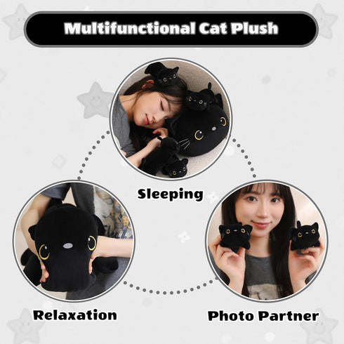 Mommy 4 Tummy, SQEQE Black Cat Stuffed Animal with Babies Cat in her Cute Black Cat Plush Toys for Kids, Gifts Ideal