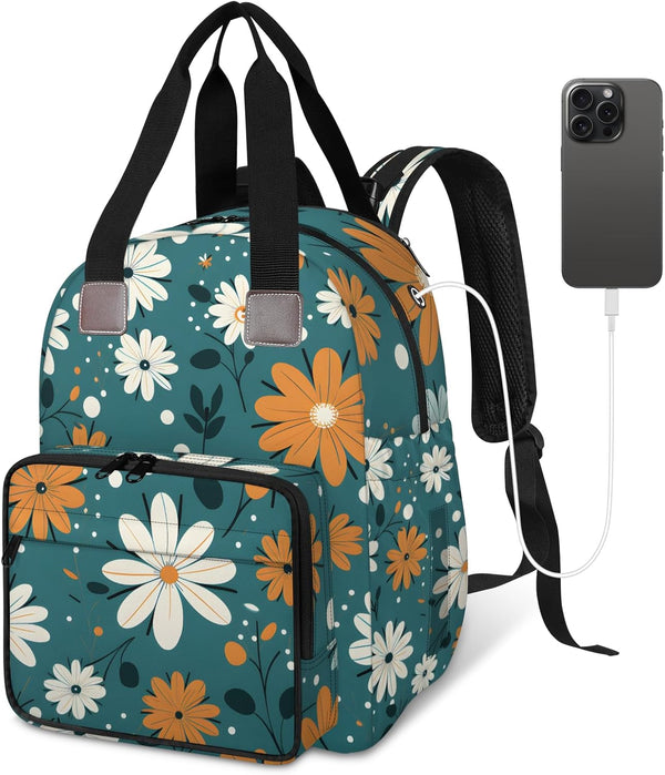 Shoblo Retro Daisy Flowers Diaper Bag Backpack for Travel, Waterproof Diaper Bag with