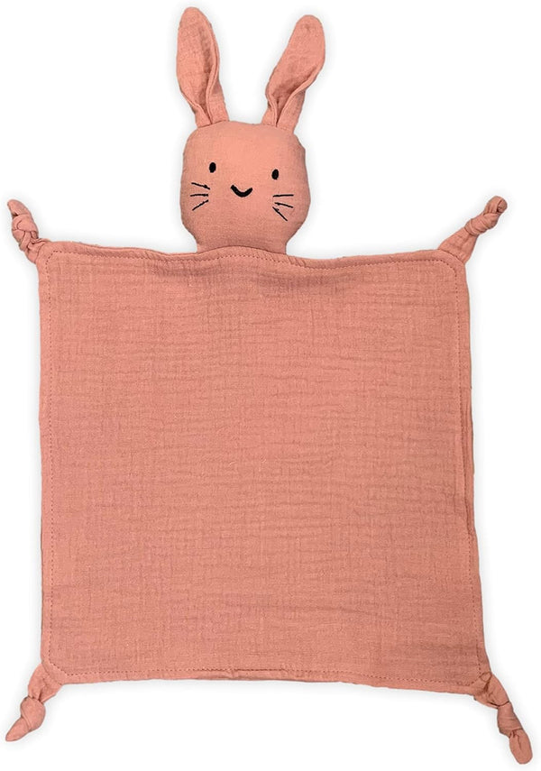 Leyl&Ari Organic Muslin Lovey Blanket | Cotton Bunny Security Blanket for Boys and Girls (Dusty Rose)