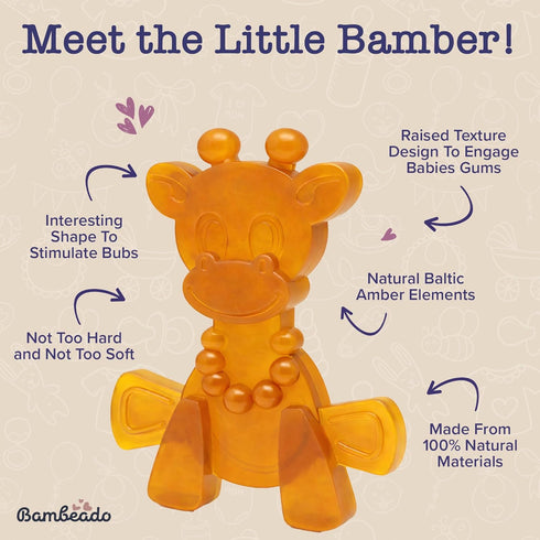 Bambeado LittleBamber Baby Teething Toy - Made with Natural Rubber & Amber Elements - Gentle Support, Easy to Hold