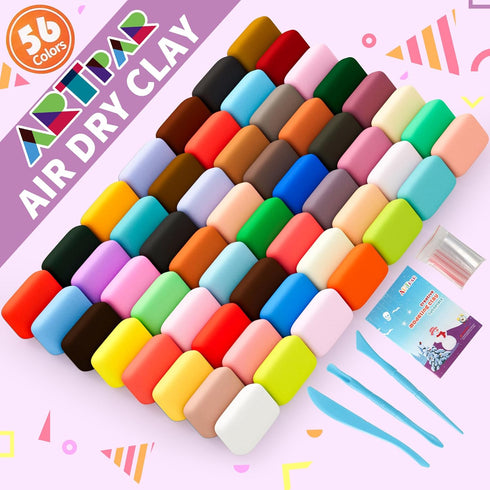 Kit,56 3-12 ARTPAR Air Dry Clay Colors Modeling Magic Clay for Kids,DIY Classroom Bulk Starter Sculpting Kit, Soft