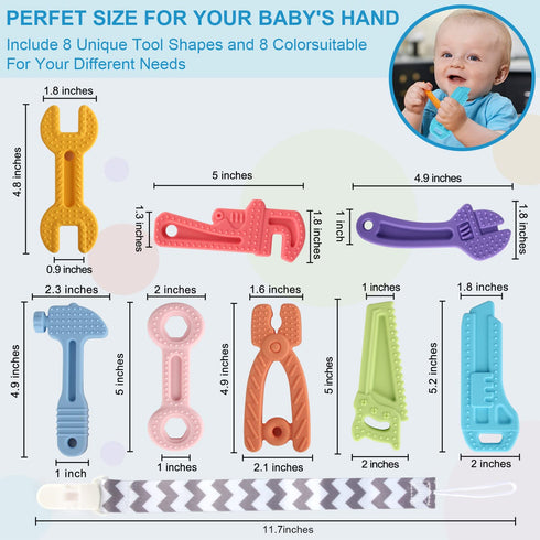 8 Pack Chew Baby Teething Toys for 0-12 Months, Freezable BPA Free Silicone Baby Molar Teether Chew Toys