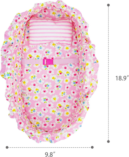 Cozy 18" June Garden Dream Doll Bassinet - Baby Doll Portable Carrier - Fits for American Girl Dolls up to - Soft