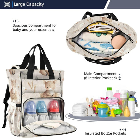YANENDIE Backpack, Backpack Backpack Farm Animals Diaper Bag Unisex Travel Baby Diaper Bags with Stroller Straps