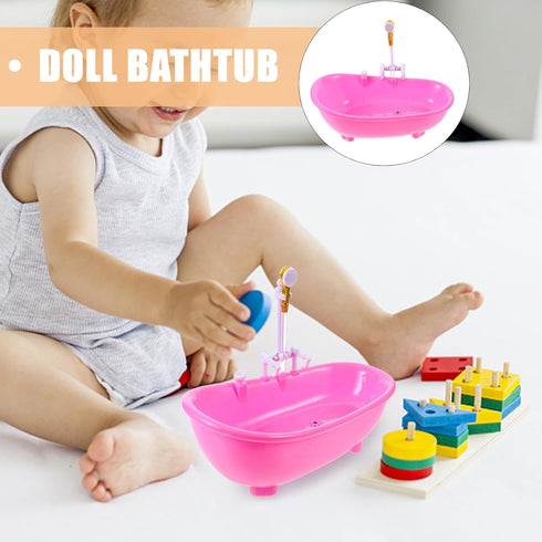 Set 12'' Toyvian Toy Bathtub for Dolls, Baby Doll Real Working Bath Electric Bathtub with Shower and Faucet Pretend