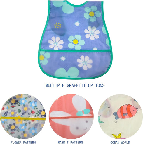 Waterproof Baby Bib Infant with Snaps - Fits Baby & Toddler 6-24 Months, 4pcs (Floral Bunny Fish)