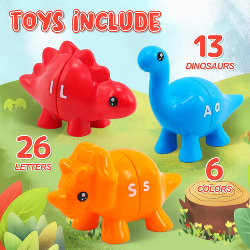 Montessori Learning Toys for Toddlers 1-3, Matching Letters Fine Motor Toy, 26 PCS ABC Dinosaur Alphabet Games