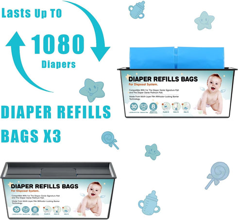 BATADAPTER 120 7-Layer,Odor 5640 4Pack Bags Diaper Pail Refills Bags Compatible with Genie Easy Roll Signature