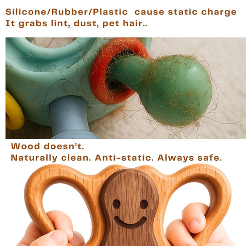 0-12 HippoToys Handcrafted Wooden Baby Rattle | Natural Teething Toy | Montessori Sensory Developmental Toy | Non-Toxic