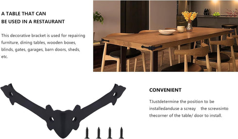 4 Inch Corner Protector Furniture Edge Guards, Metal Embellishments with Wood Decorative Hardware, 8 Pack (Black)