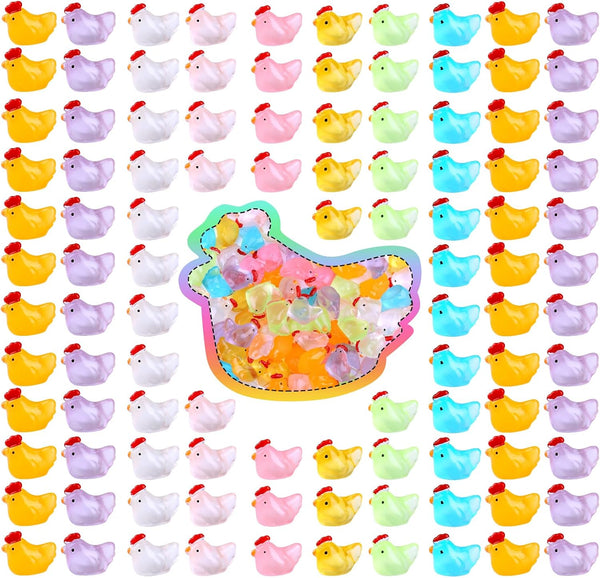 120 Pcs Luminous Mini Hens Figurines Glow in The Dark Tiny Resin